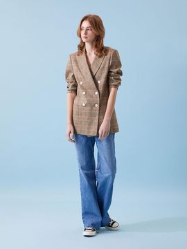 VOYONN Linen Check Double Blazer [Brown] (024B)