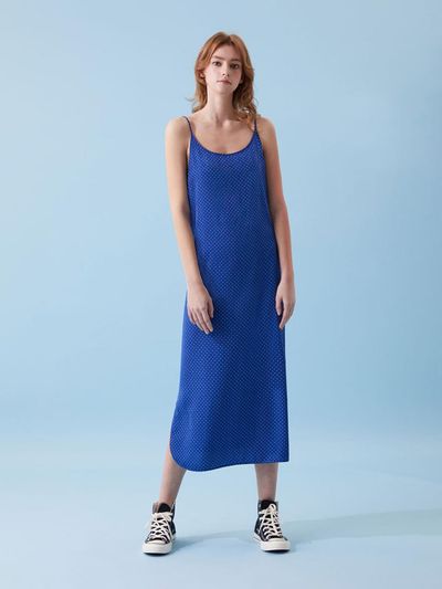 VOYONN Long slip strap sleeveless printed dress (025) [blue]