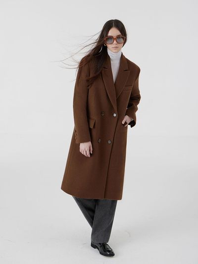 VOYONN Mannish Overfit Box Wool Coat [Brown]