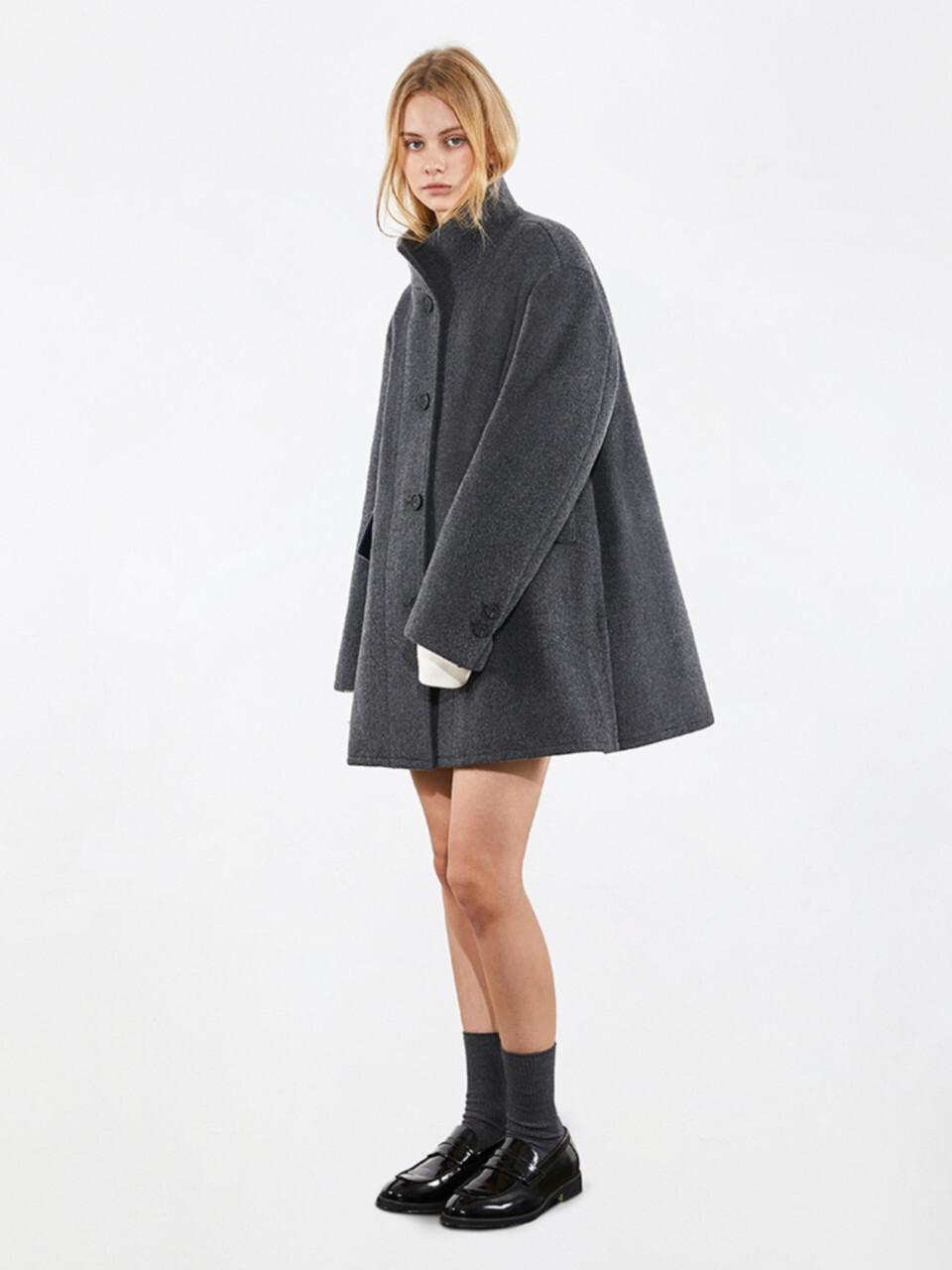 VOYONN Oversized China Collar Half Blazer [Melange Grey] (0067)