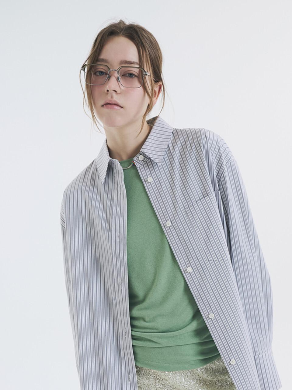 VOYONN Oversized Stripe Crew Neck Shirt [Black] (0069)