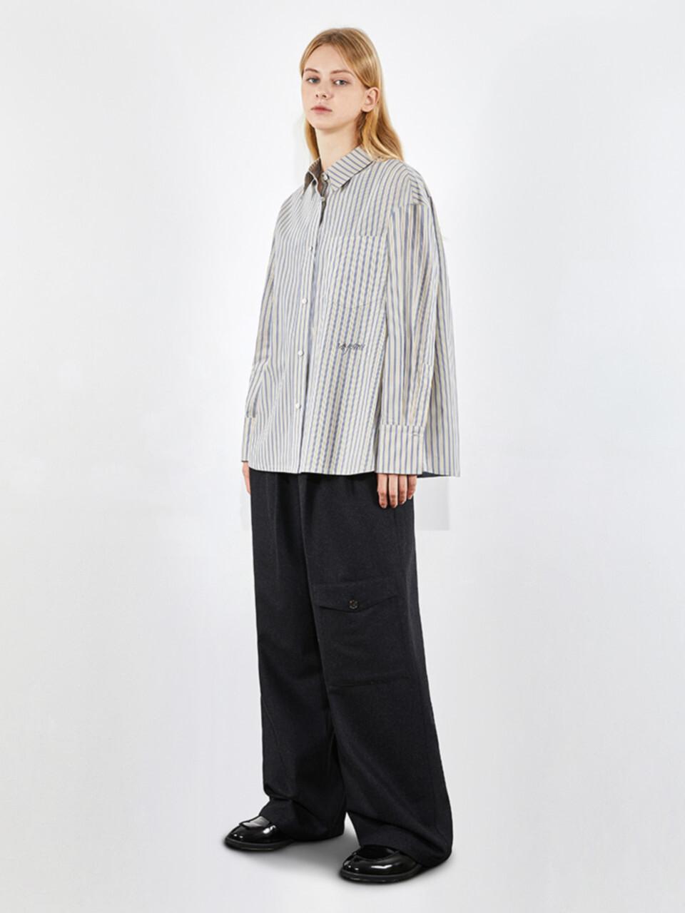 VOYONN Oversized Stripe Lightweight Cotton Shirt [Beige] (0070)