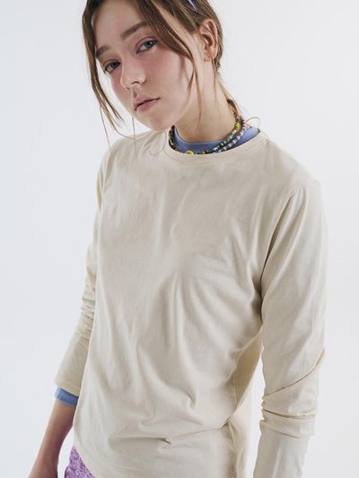 VOYONN Round Neck Long Sleeve T-shirt [Cream Yellow] (0110)