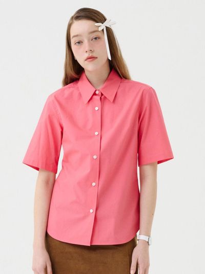 VOYONN Slim-fit Bio Cotton Short-sleeve Shirt (0135) [Pink]