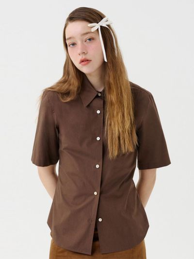 VOYONN Slim-fit Bio Cotton Short-sleeve Shirt [Brown] (0135)