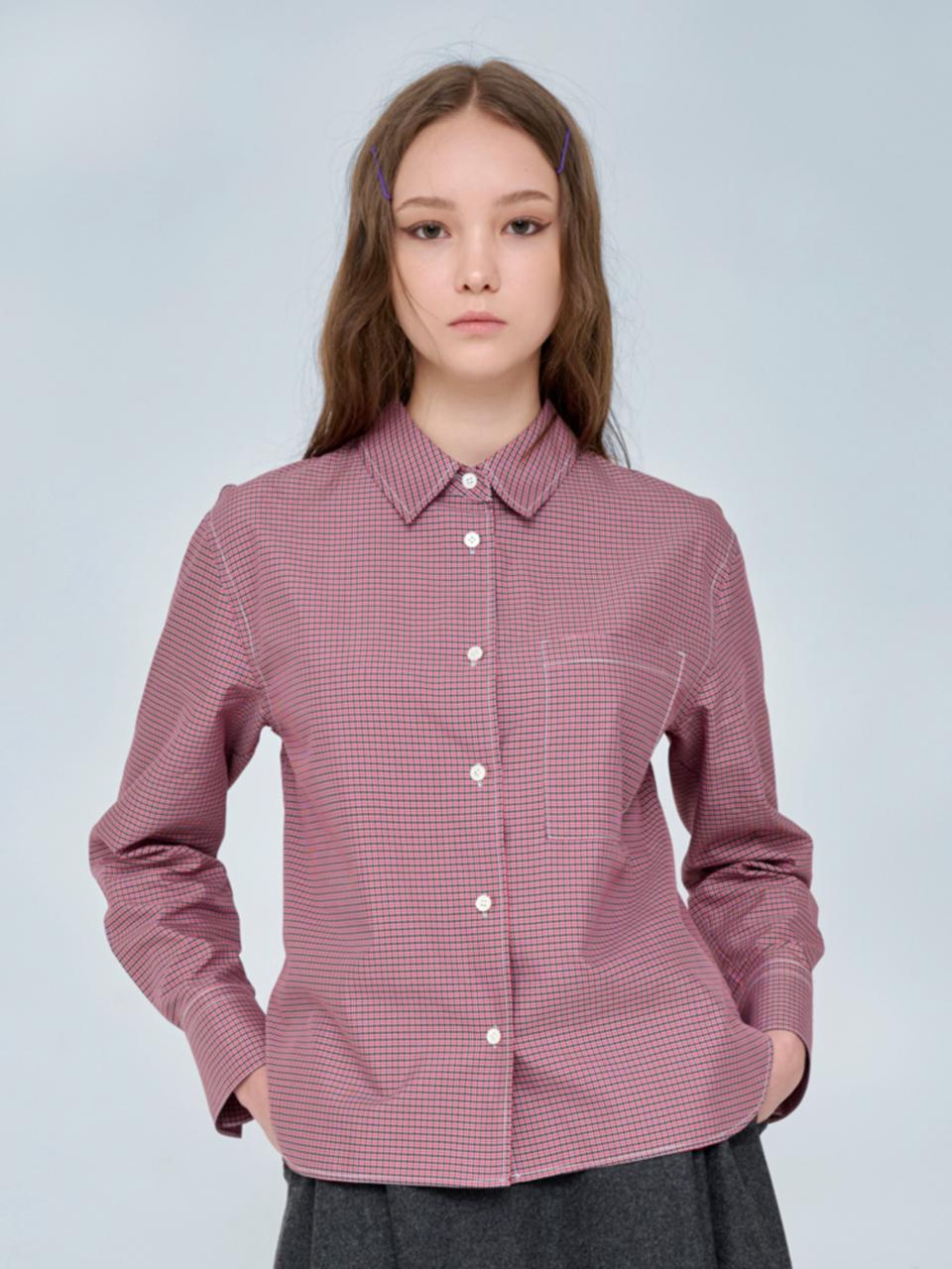 VOYONN Small Check Cotton-Polyester Short Outer Shirt [Red] (0032A)