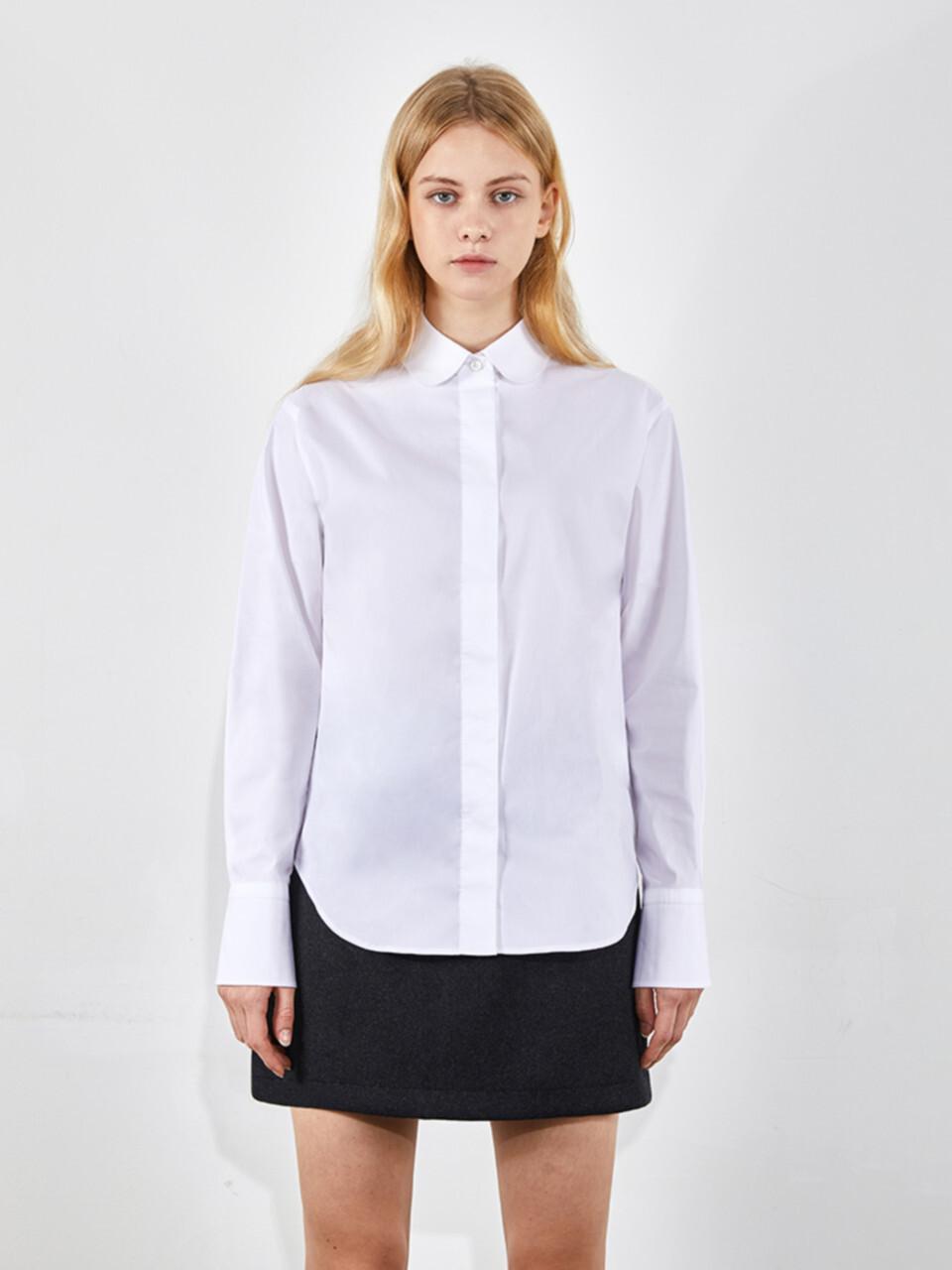 VOYONN Small Collar Slim-fit Cotton Spandex Shirt (0068) [White]