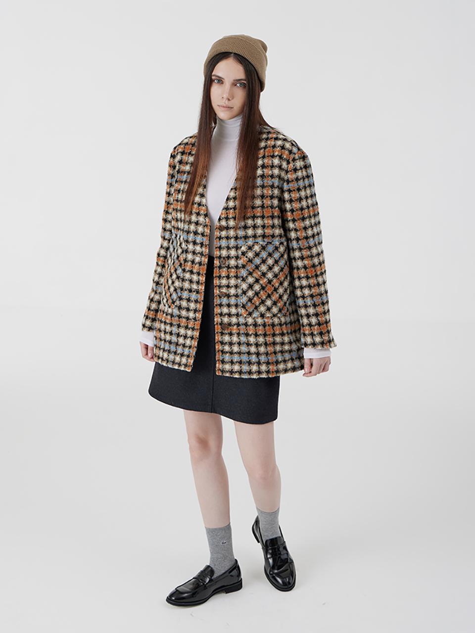 VOYONN Soft Wool Check V-neck Blazer (013BR)