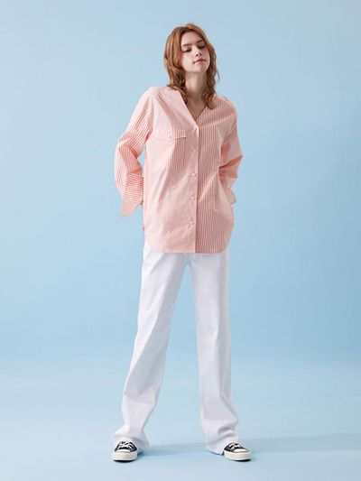 VOYONN V-neck striped cotton shirt (035) []
