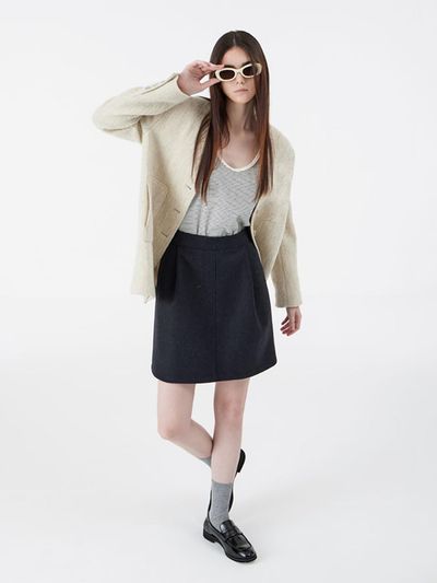VOYONN Volume Wool V-Neck Blazer (014IV) [Ivory]