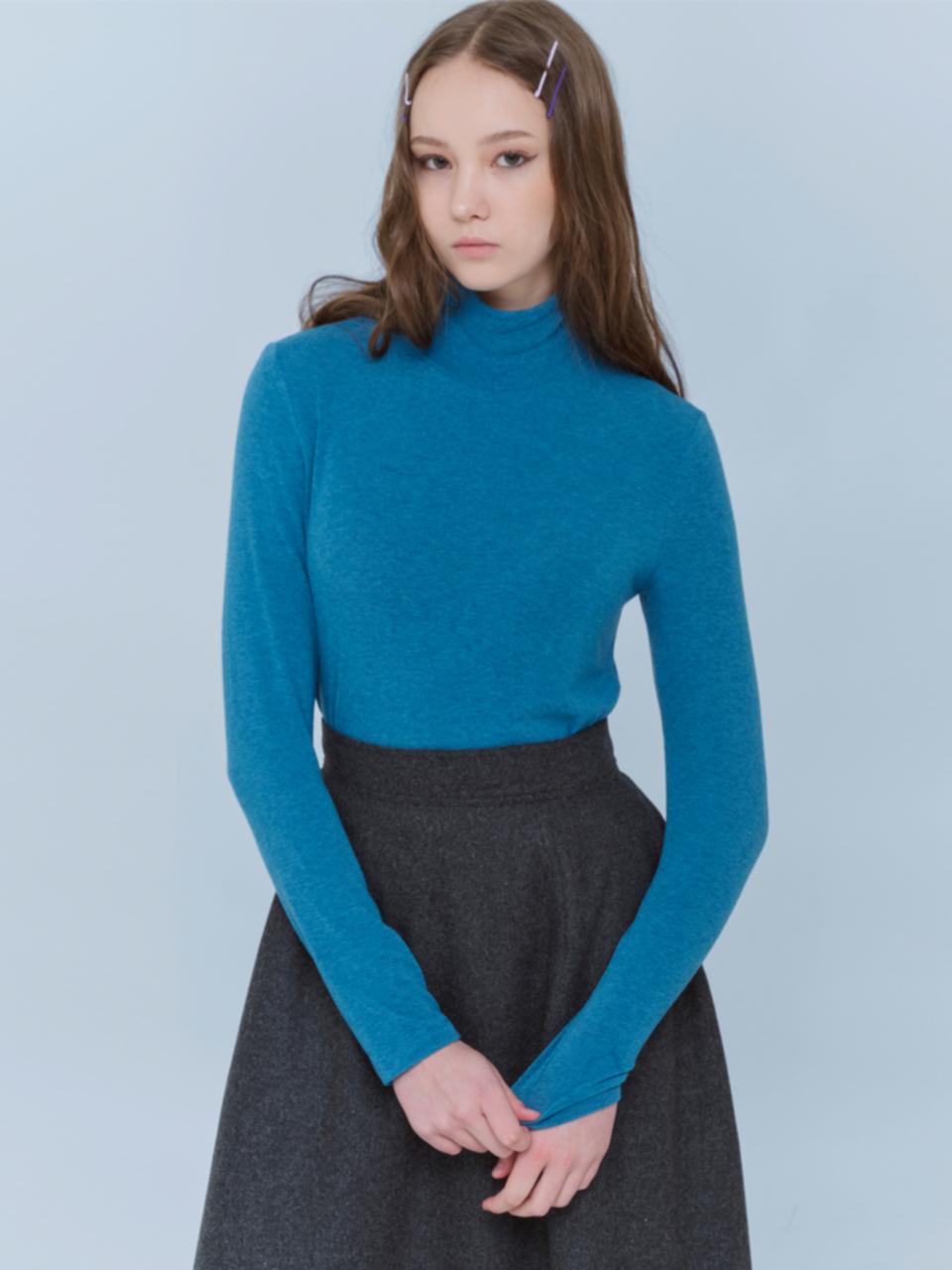 VOYONN Wool Rayon Turtleneck Standard Fit T-shirt [Blue] (913-2)