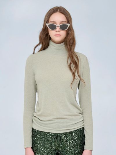 VOYONN Wool Rayon Turtleneck Standard Fit T-shirt [Green] (913-2)