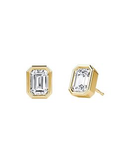 Vrai Vrai Bezel Solitaire Stud in 14K Gold, 1.5ctw Emerald Lab Grown Diamond