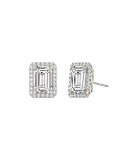 Vrai Vrai Halo Stud Earrings in 14K Gold, 1.5ctw Emerald Lab Grown Diamond