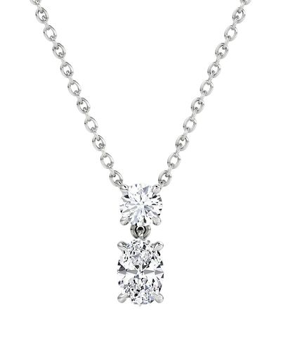 Vrai Vrai Signature Duo Drop Necklace in 14K White Gold, .75ctw Round Brilliant & Oval Lab Grown Diamonds