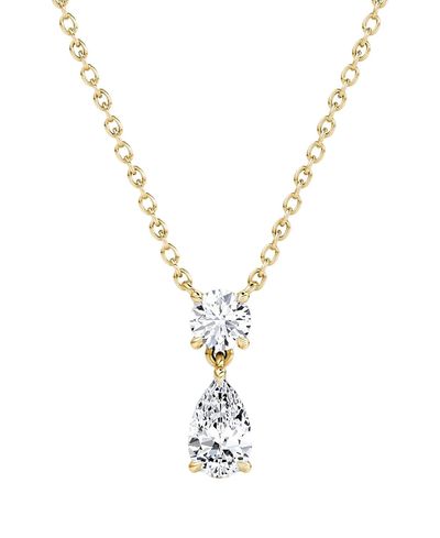 Vrai Vrai Signature Duo Drop Necklace in 14K Yellow Gold, .75ctw Round Brilliant & Pear Lab Grown Diamonds