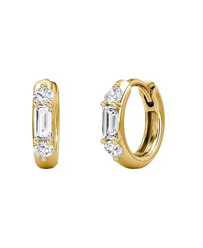 Vrai Vrai Three Stone Huggie Hoops in 14K Gold, 0.40ctw Baguette & Round Brilliant Lab Grown Diamonds