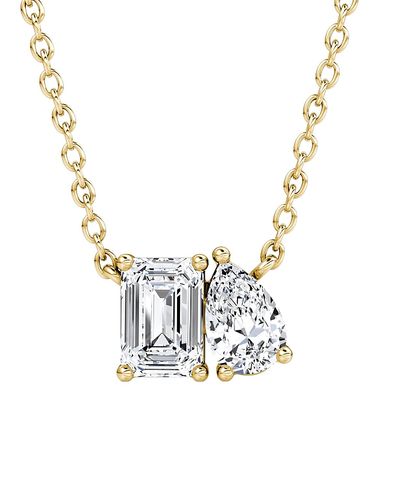 Vrai Vrai Toi et Moi Necklace in 14K Gold, 0.75ctw Emerald & Pear Lab Created Diamonds