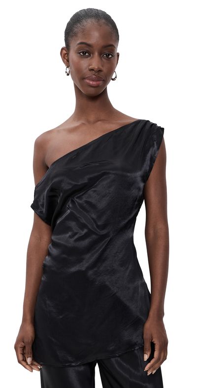 VRG GRL VRG GRL Camille Satin Tunic Top Black