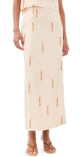 VRG GRL VRG GRL Devyn Linen Midi Skirt Cream