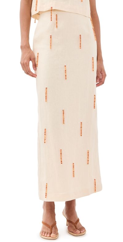 VRG GRL VRG GRL Devyn Linen Midi Skirt Cream