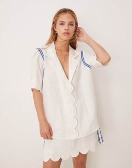 Vrg Grl VRG GRL gigi scallop edge linen shirt in white - part of a set
