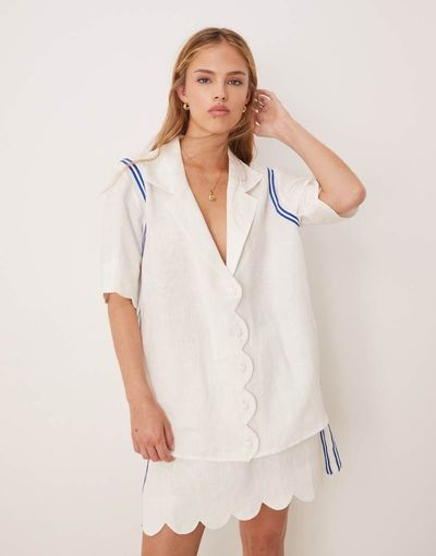 Vrg Grl VRG GRL gigi scallop edge linen shirt in white - part of a set