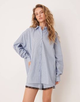 Vrg Grl VRG GRL june striped oversized shirt in blue