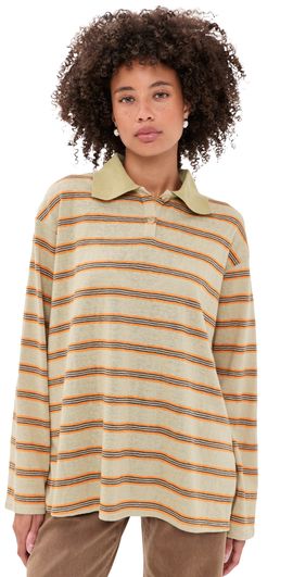 VRG GRL VRG GRL Kinsley Polo Top Orange Stripe