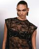 Vrg Grl VRG GRL longline short sleeve lace mesh top in black - 3
