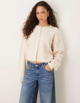 Vrg Grl VRG GRL textured cardigan in cream-Blue