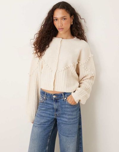 Vrg Grl VRG GRL textured cardigan in cream-Blue