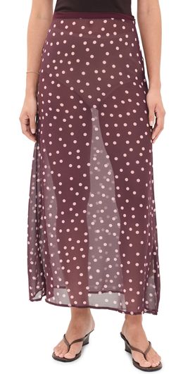 VRG GRL VRG GRL Vilma Sheer Polka Dot Maxi Skirt Wine Polka Dot