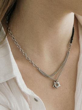 VVV Bold Star Mixed Chain Surgical Steel Necklace