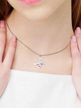 VVV Cubic Butterfly Pendant Necklace [Silver]