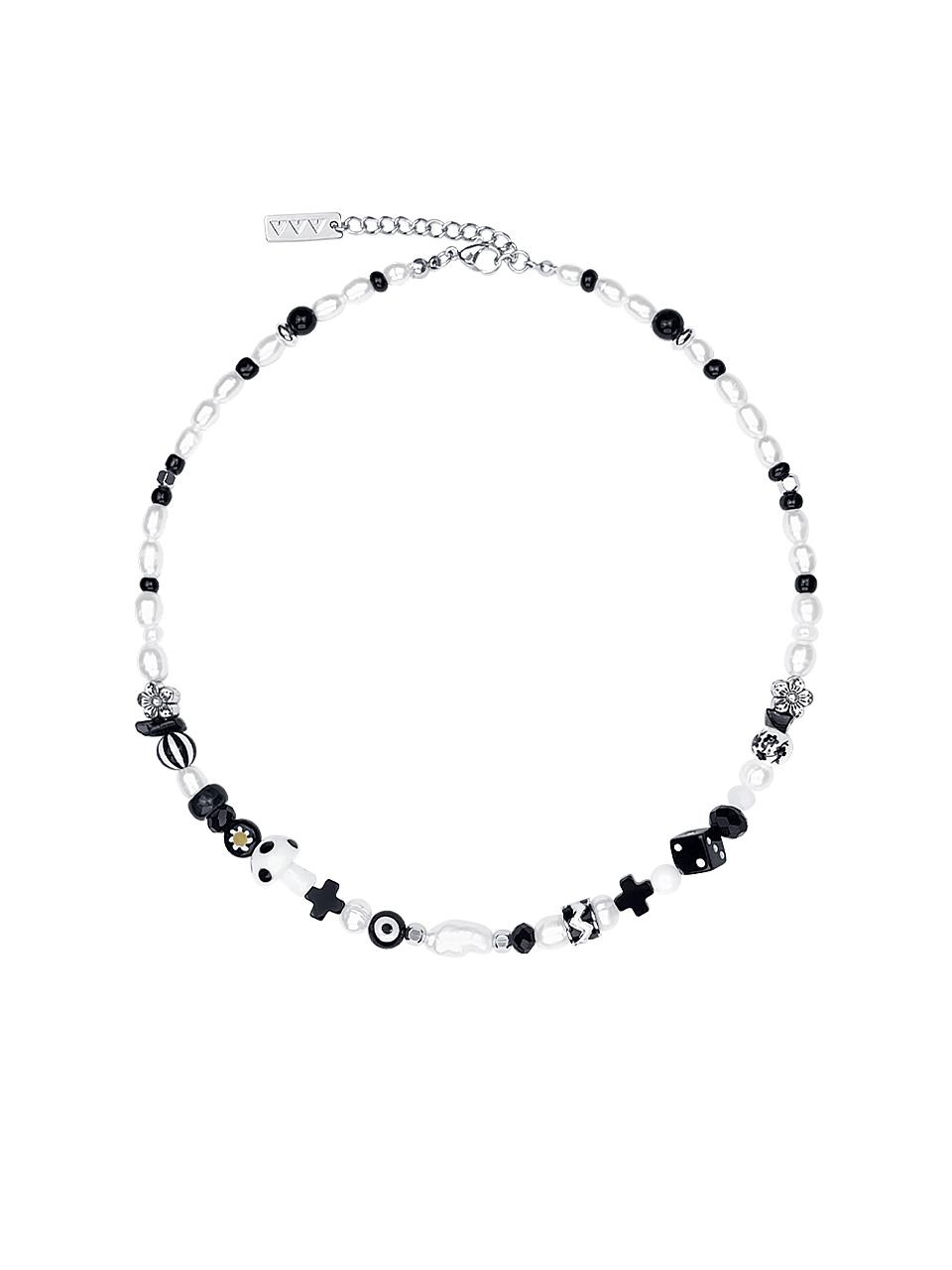 VVV Dice Mushroom Pearl Beaded Necklace [Black]