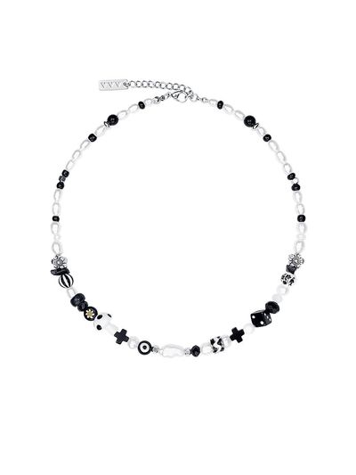 VVV Dice Mushroom Pearl Beaded Necklace [Black]