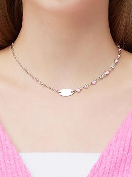 VVV Heart Chain Asymmetric Choker Necklace [Pink]