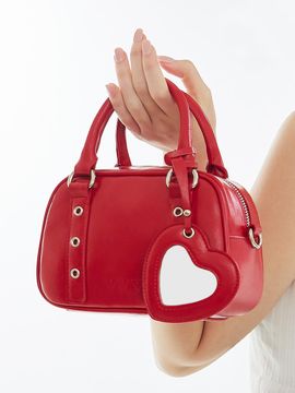 VVV Heart Mirror Buckle Mini Tote Crossbody Bag [Red]