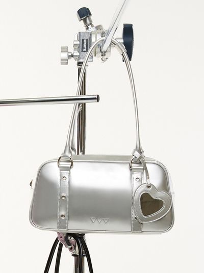 VVV Heart Mirror Buckle Shoulder Bag_ Silver