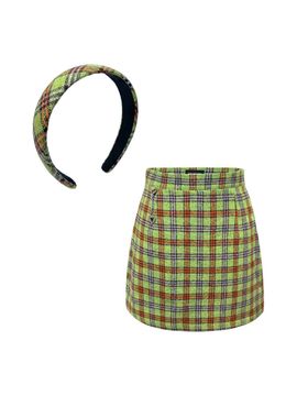 VVV High Teen Cozy Check Mini Skirt Set with Headband [Green]