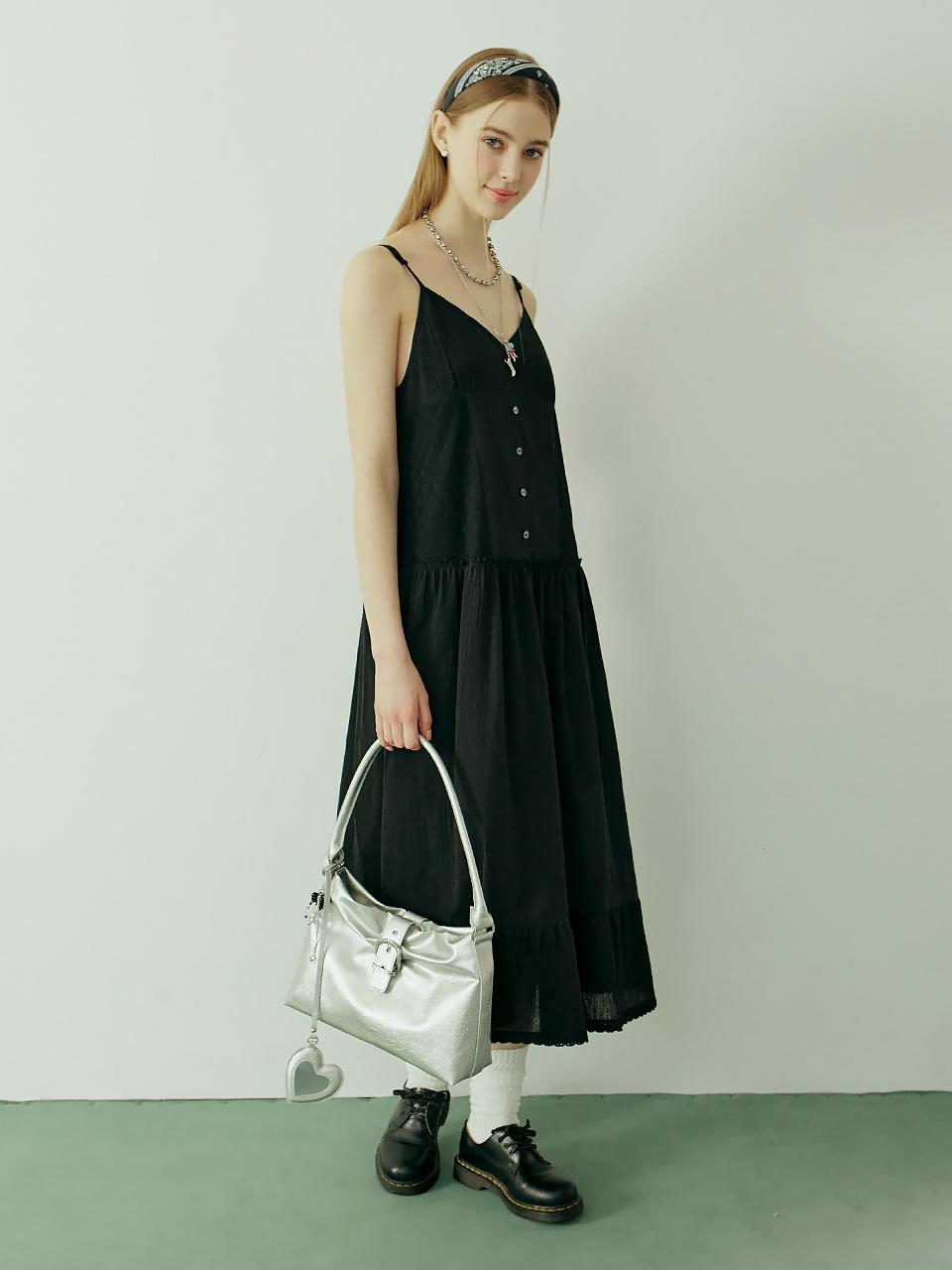 VVV Lace Layered Strap Sleeveless Long Dress [Black]