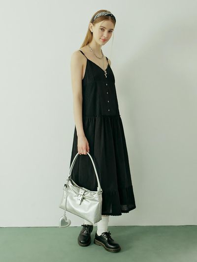 VVV Lace Layered Strap Sleeveless Long Dress [Black]