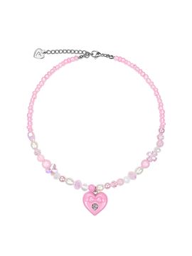 VVV Pink Ribbon Heart Mix Beads Necklace