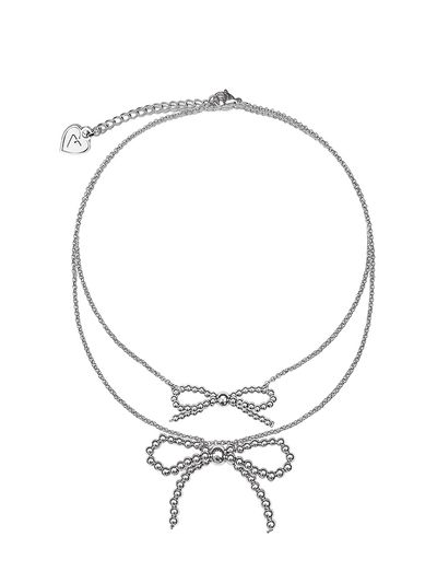 VVV Silver Beads Surgical Ribbon Necklace