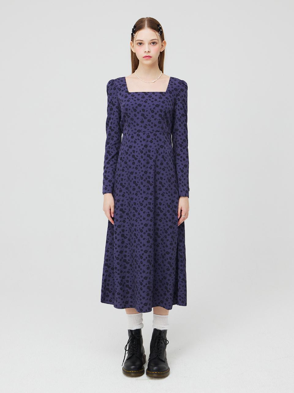 VVV Square Neck Long Sleeve Long Dress [Navy]