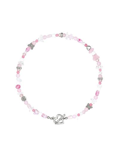 VVV Teen Beaded Heart Toggle Necklace [Pink]