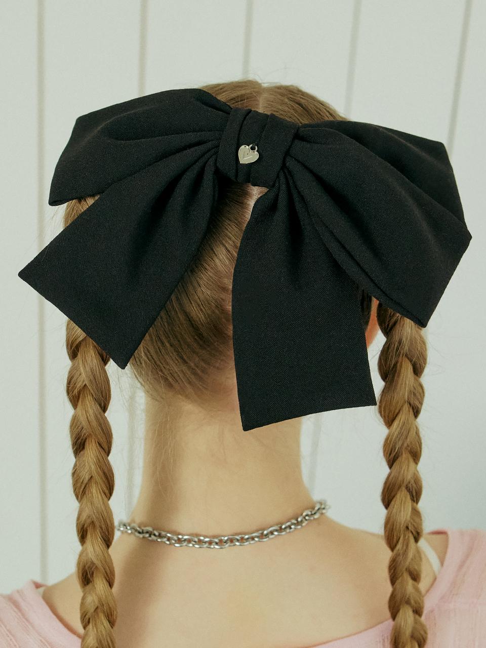 VVV Unbalanced Big Ribbon Hair Pin [Black]