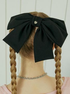 VVV Unbalanced Big Ribbon Hair Pin [Black]