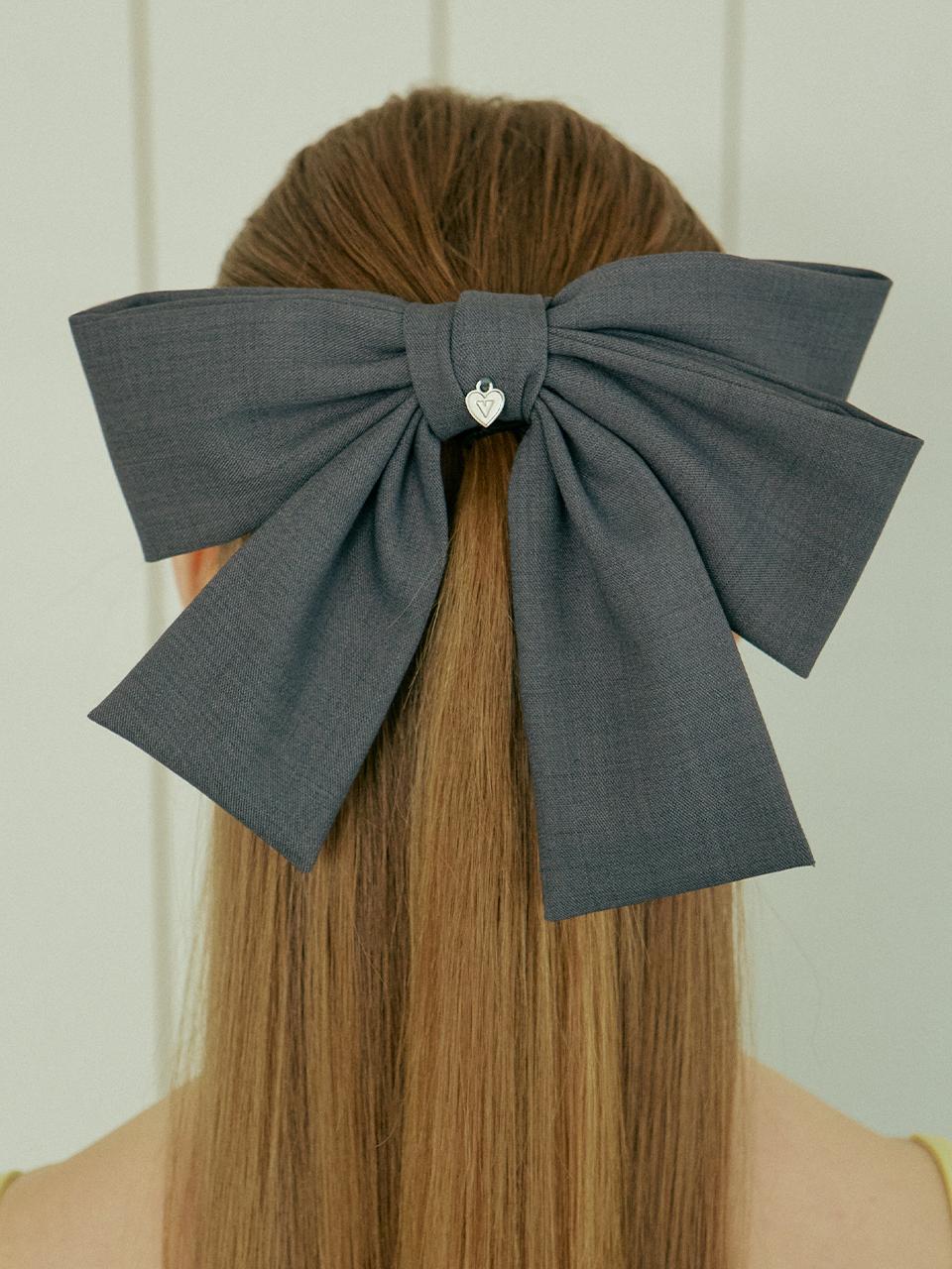 VVV Unbalanced Big Ribbon Hair Pin [Grey]